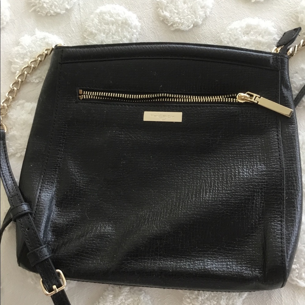 Halogen black leather crossbody bag